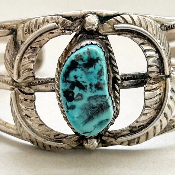 Vintage Jefferson Lee Navajo Turquoise Sterling Silver Cuff Bracelet - Picture 8 of 14
